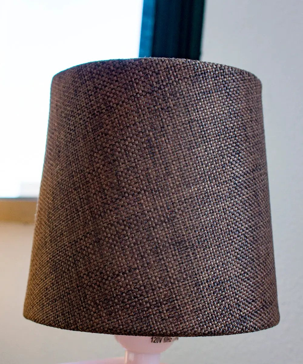 Chocolate Burlap Drum Shades | 6 X 5 Inch | Heavy Brass Frame | Set Of 6