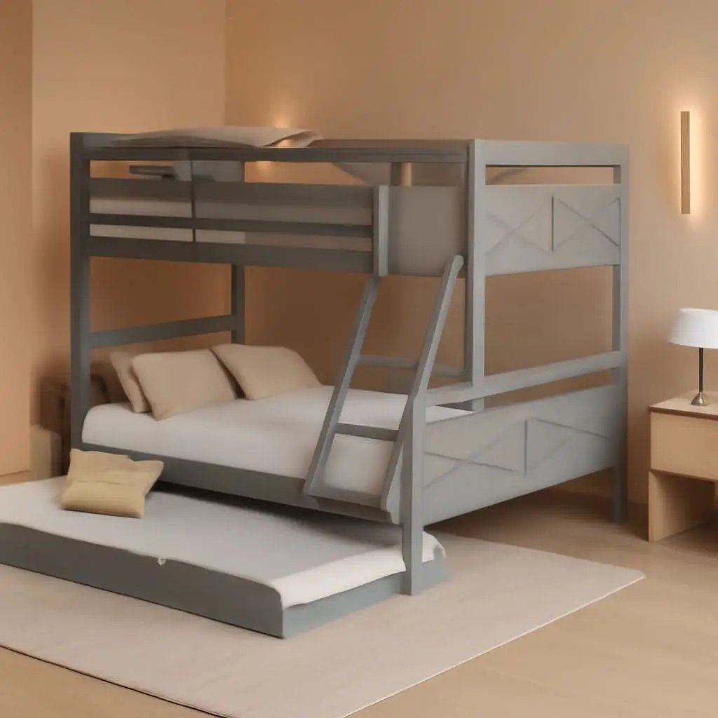 Grey Trundle Bunk Bed Twin Over Full With Guardrail from PriceLows™