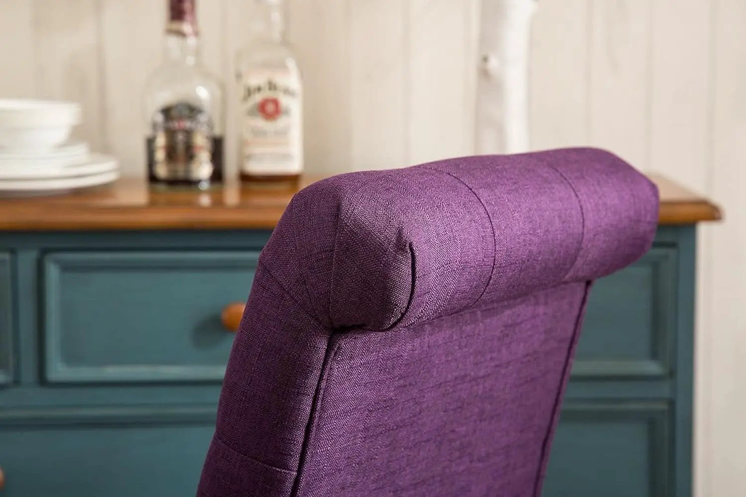 Solid Wood Purple Tufted Parsons Dining Chair Set of 2 from PriceLows™
