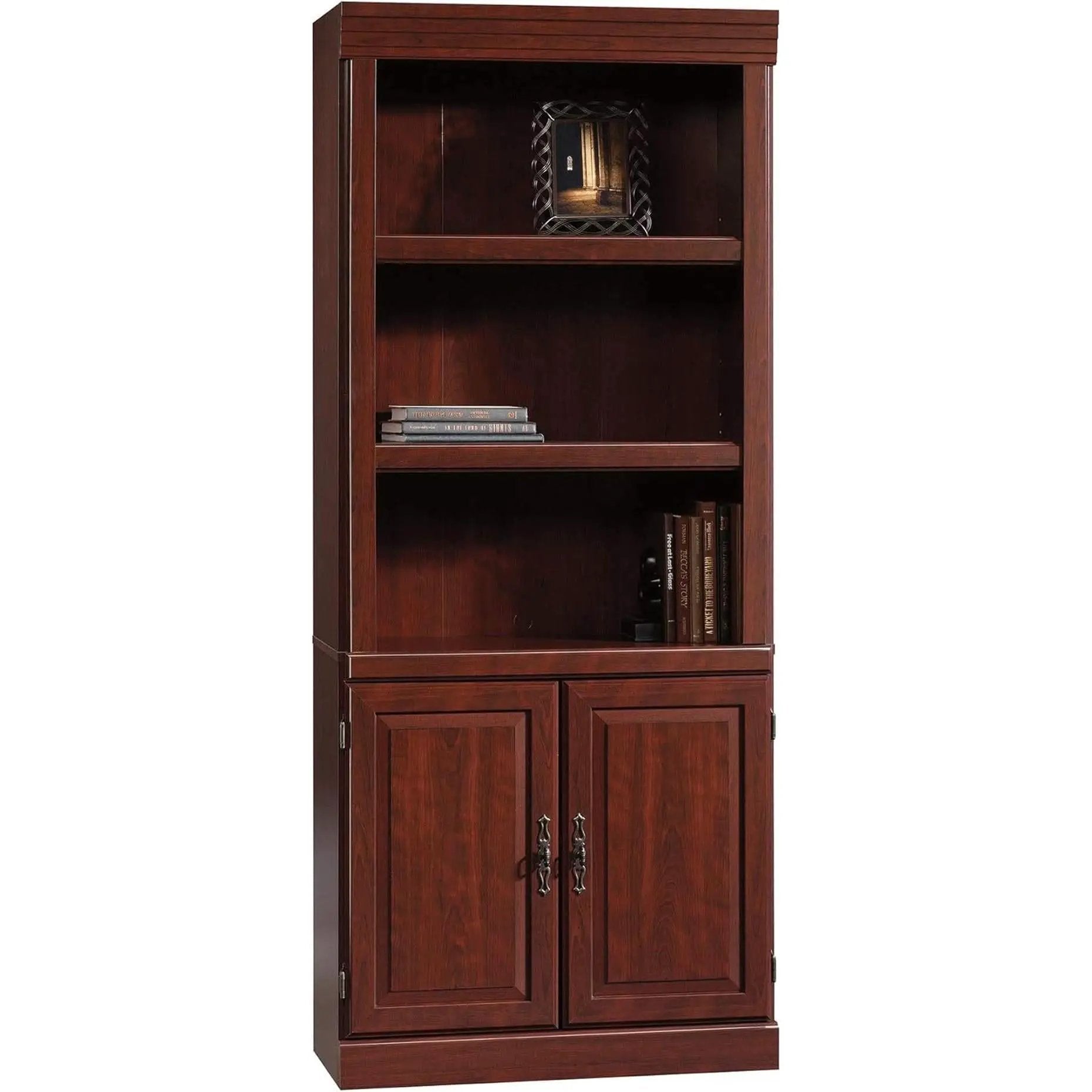 Heritage Hill Library With Doors Bookcase, Classic Cherry Finish, 71 Inch Tall from PriceLows™
