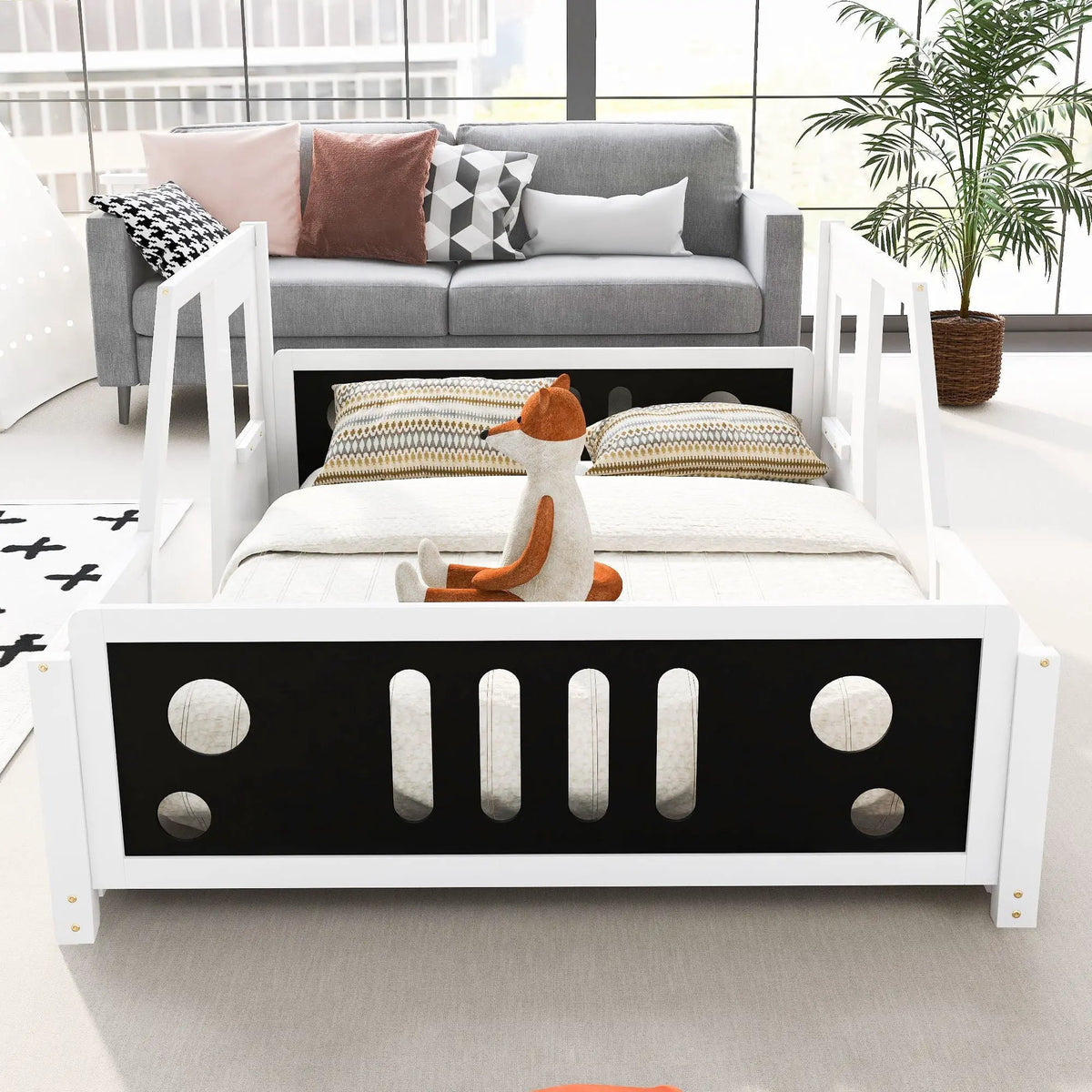 Car Shaped Platform Bed | Solid Pine Wood | Decorative Wheels