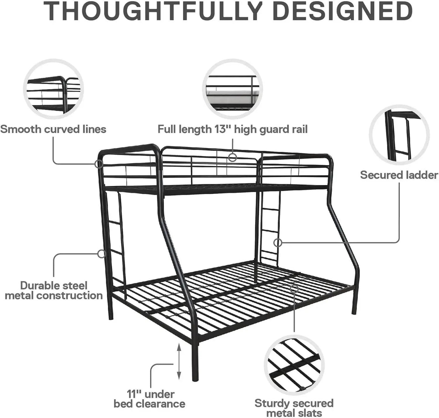 Dusty Metal Bunk Bed Frame Twin Over Full Black Finish from PriceLows™