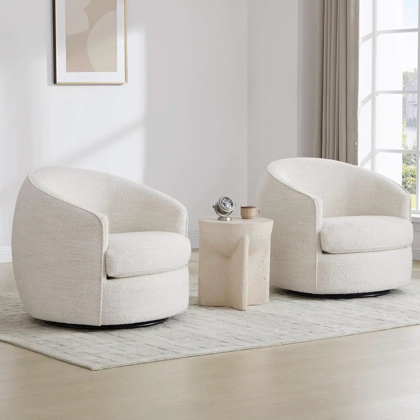 Swivel Barrel Chair Cream Upholstered Fully Assembled from PriceLows™