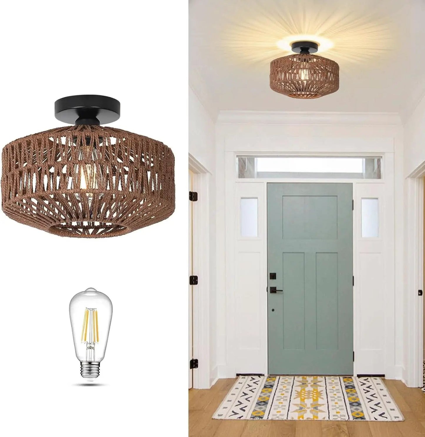 Dark Brown Hand Woven Rattan Ceiling Light With Dimmable LED from PriceLows™