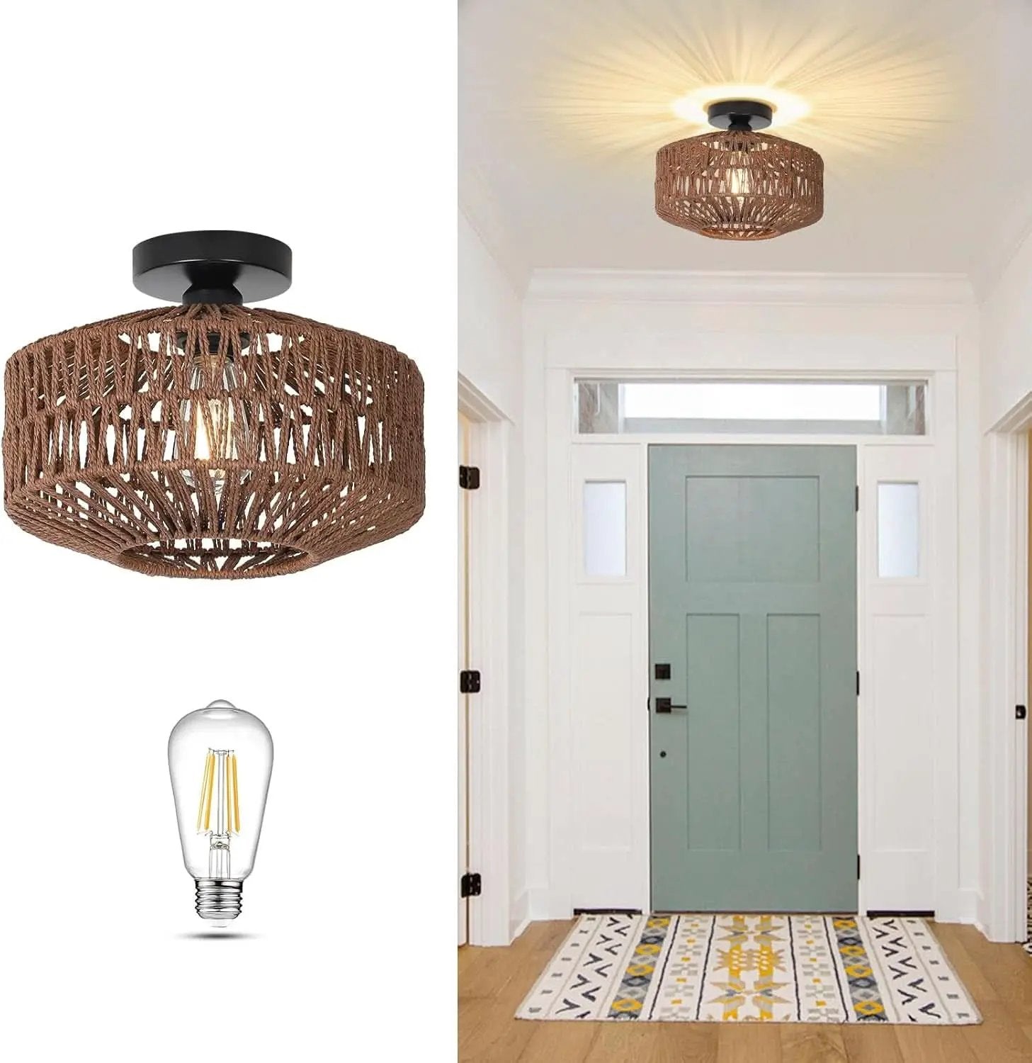 Dark Brown Hand Woven Rattan Ceiling Light With Dimmable LED from PriceLows™