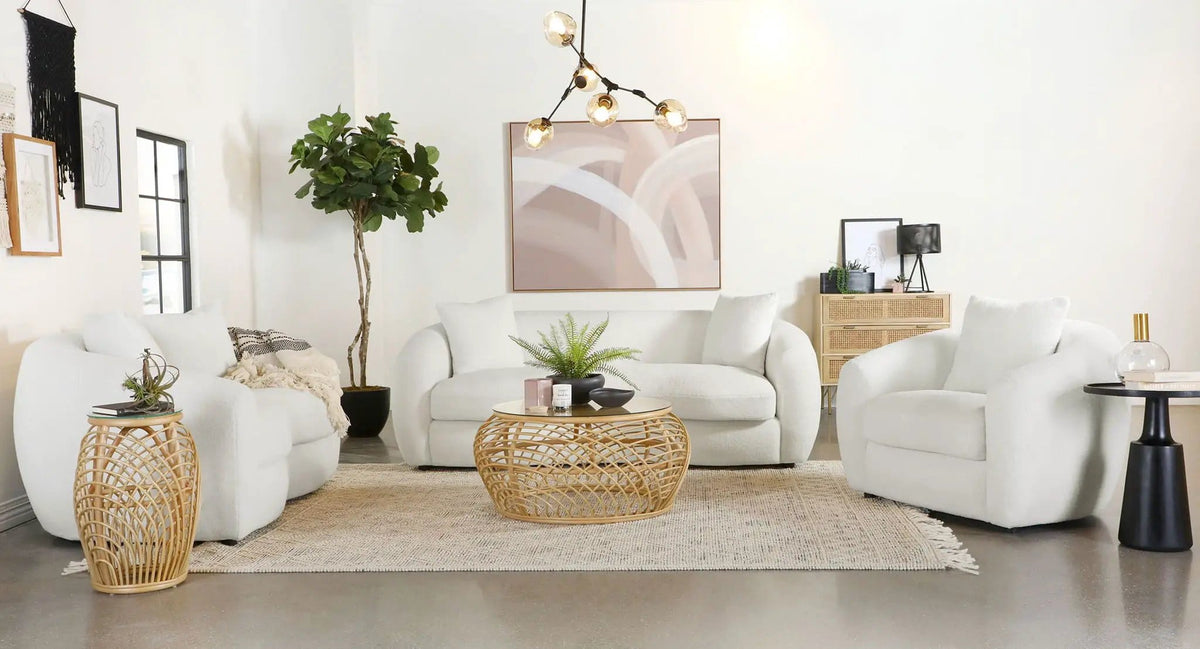 Isabella 3-piece Faux Sheepskin Upholstered Sofa Set | 3-Piece Set | Wood | Natural