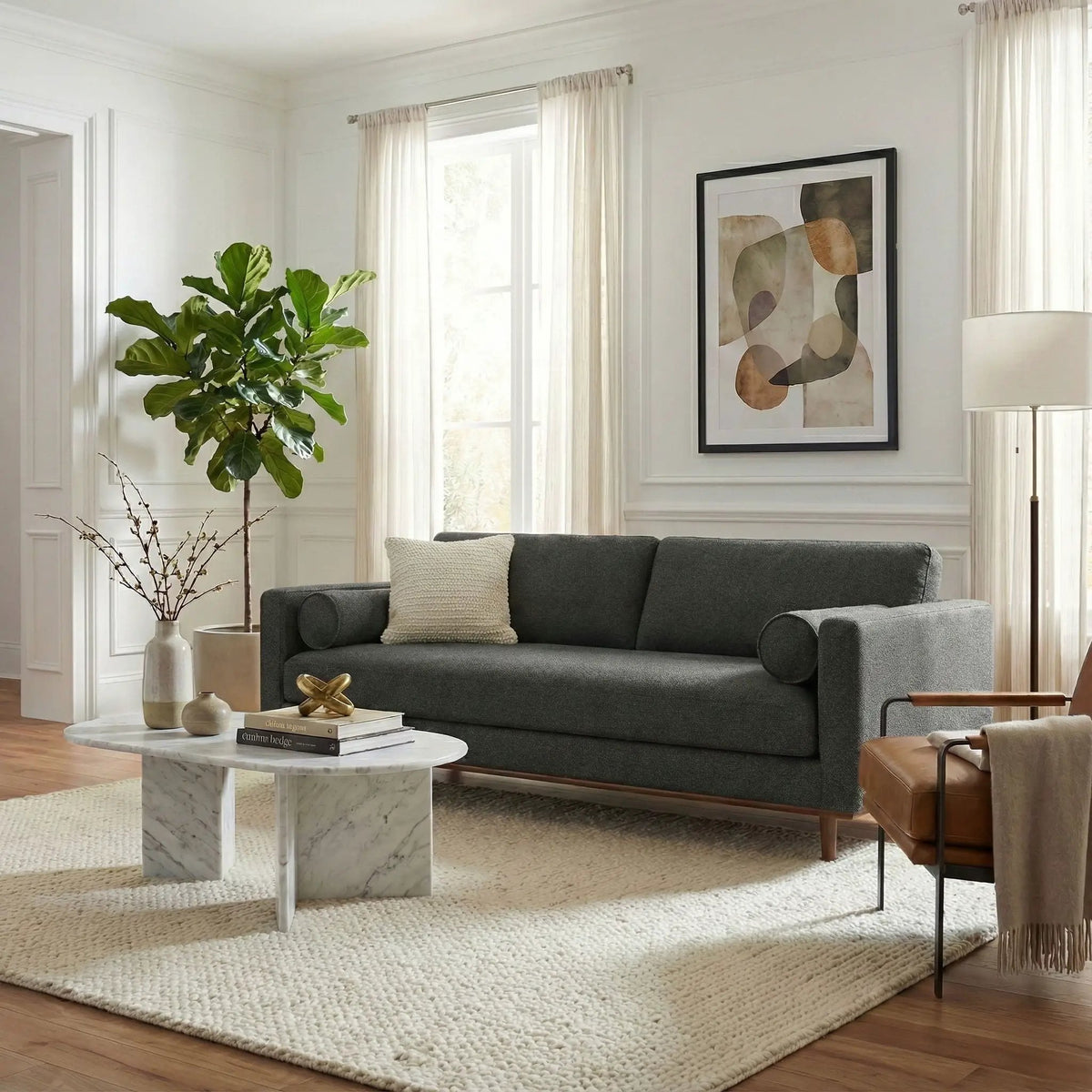 Morrison Upholstered Sofa | Recycled Blend Fabric | Single Bench Seat Cushion | 72 Inch Length
