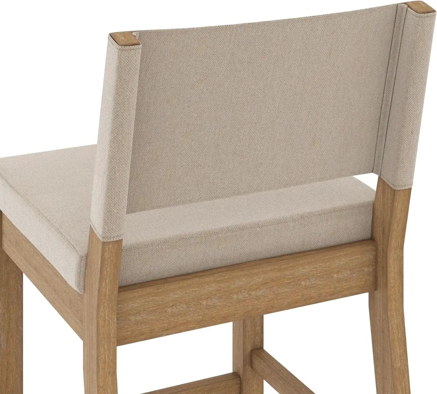 Bar Stool With Back Upholstered In Natural Flax Fabric from PriceLows™
