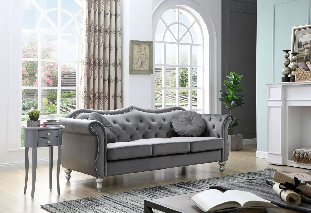Hollywood Sofa | Updated Glam Design | Hand-Applied Nailhead Trim | Pocketed Coil Cushions