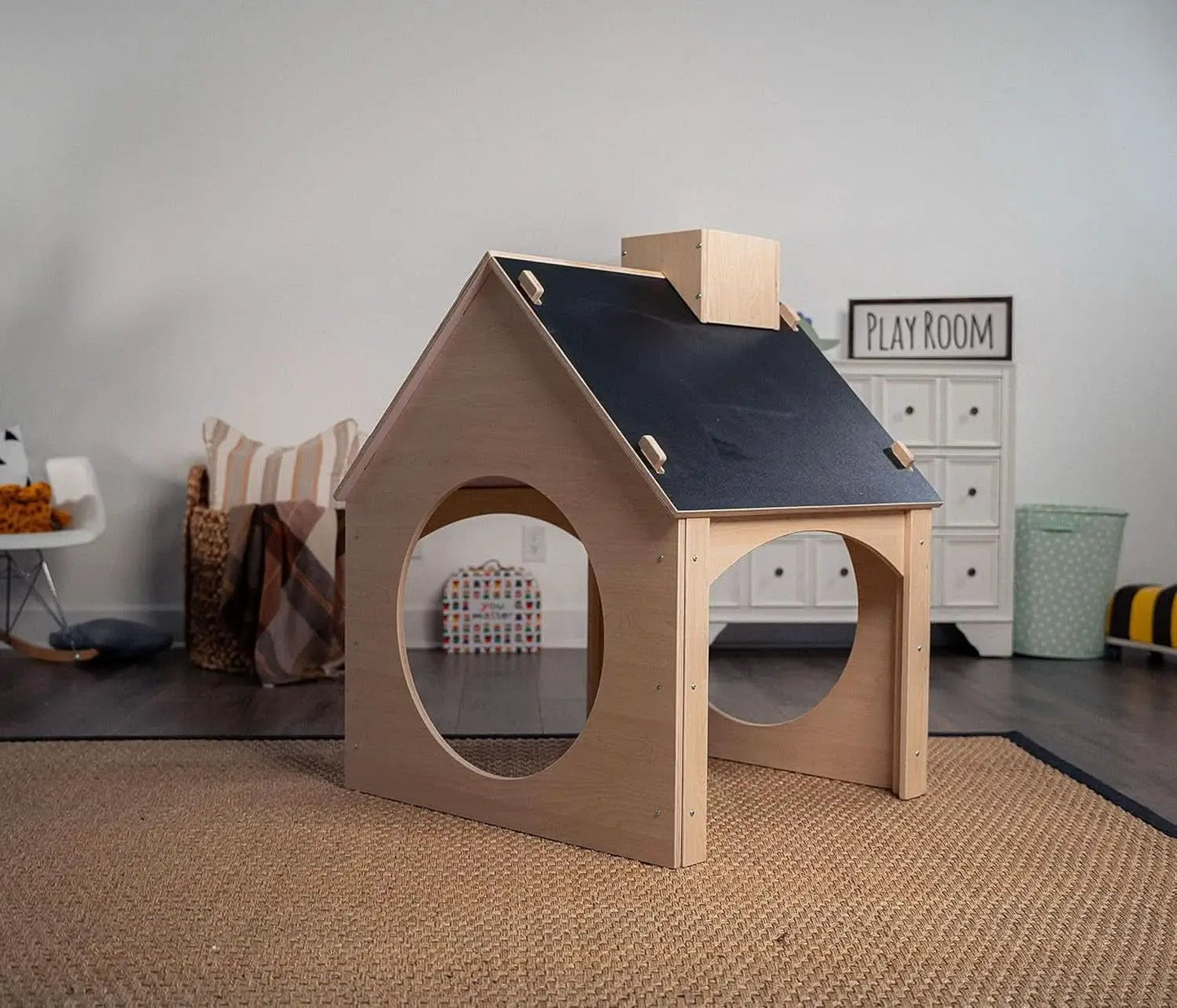 Indoor Montessori Wooden Playhouse With Chalkboard from PriceLows™