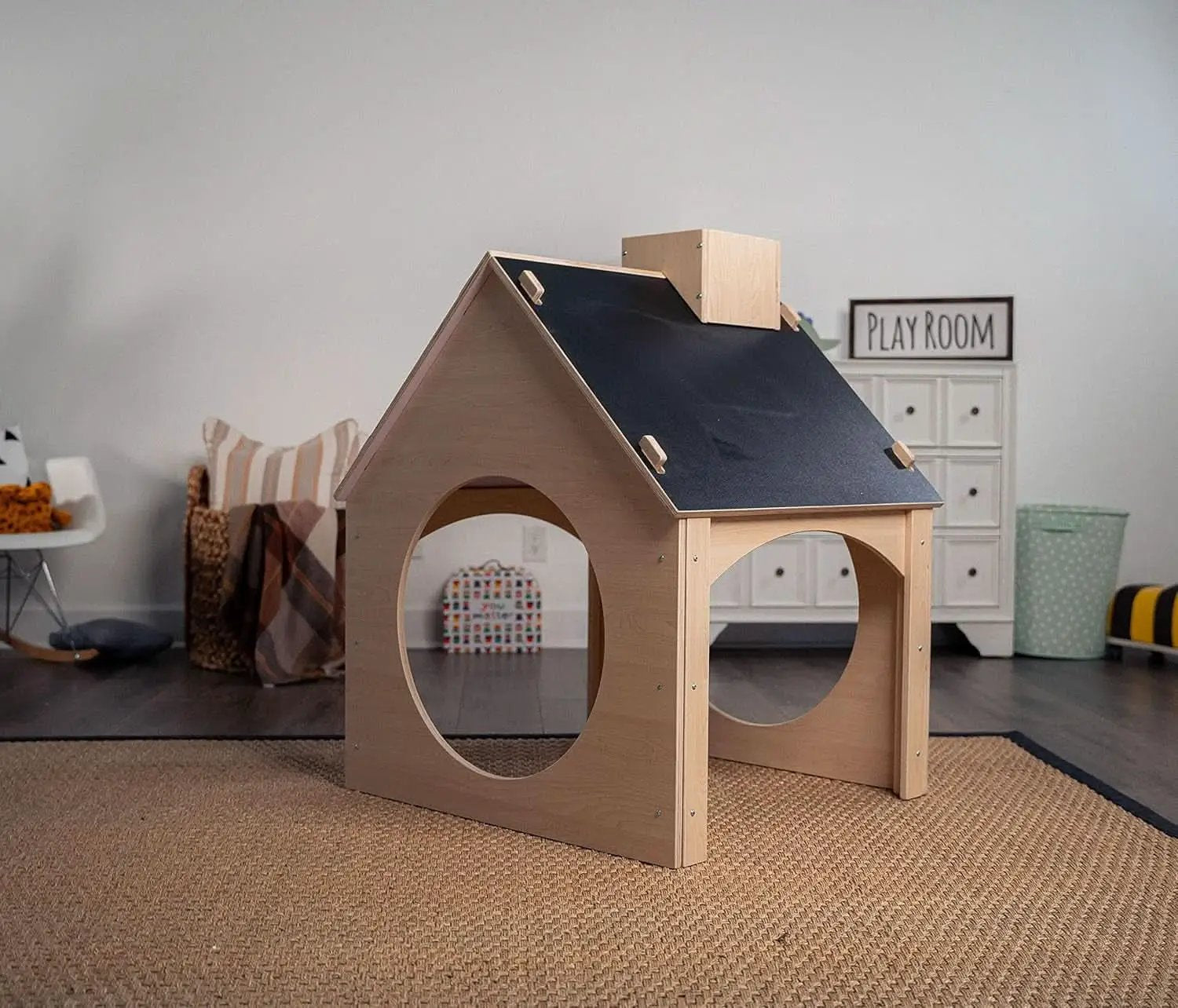 Indoor Montessori Wooden Playhouse With Chalkboard from PriceLows™