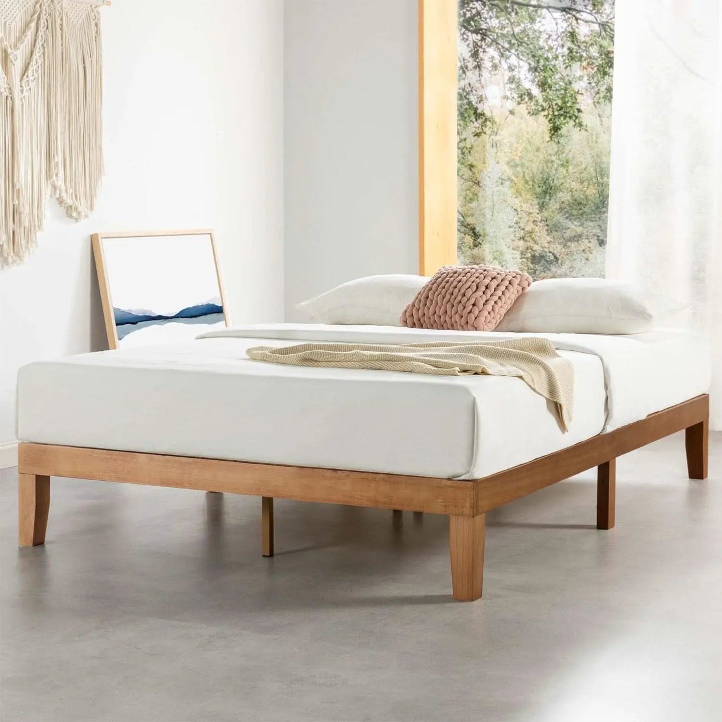 Queen Solid Pine Platform Bed With Slats No Box Spring from PriceLows™