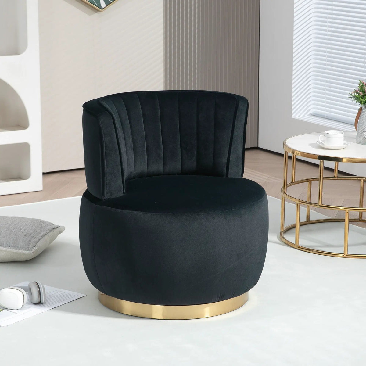 360 Degree Swivel Barrel Chair | Cuddle Accent Sofa Chair | Super Soft Fabric | Wrap-Around Barrel Back