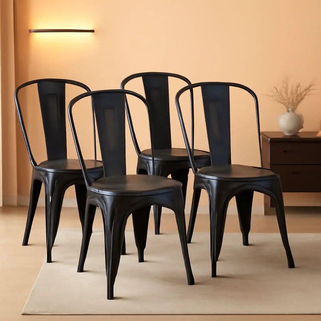 Stackable Metal Dining Chair Indoor Outdoor Black Set Of 4 from PriceLows™