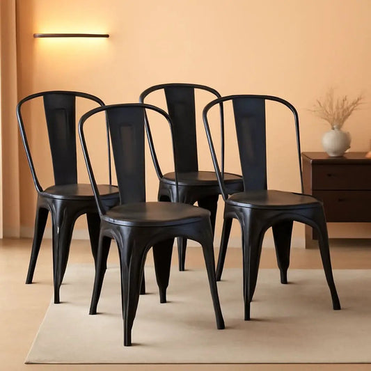 Stackable Metal Dining Chair Indoor Outdoor Black Set Of 4 from PriceLows™