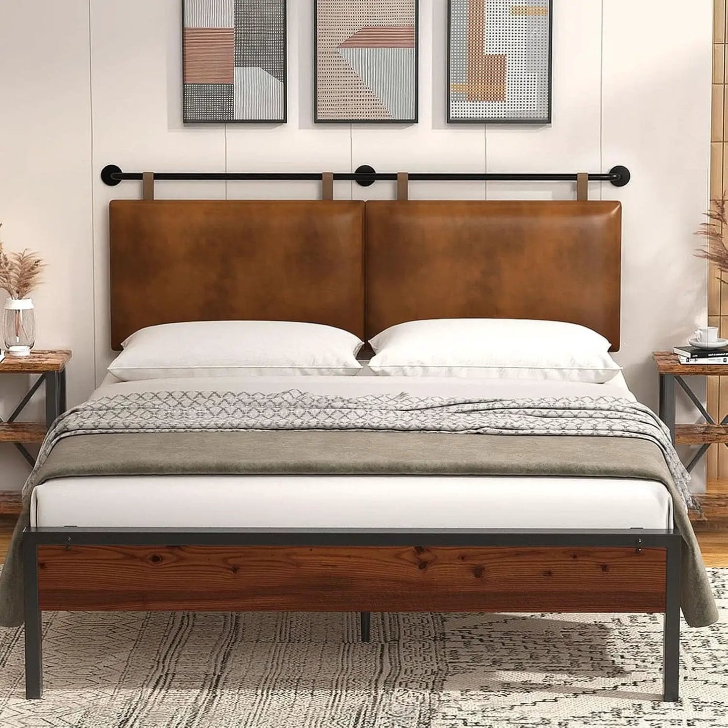 Brown King Size Wall Mounted PU Leather Headboard from PriceLows™