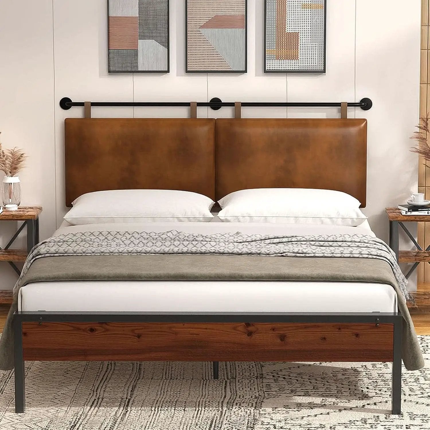 Brown King Size Wall Mounted PU Leather Headboard from PriceLows™