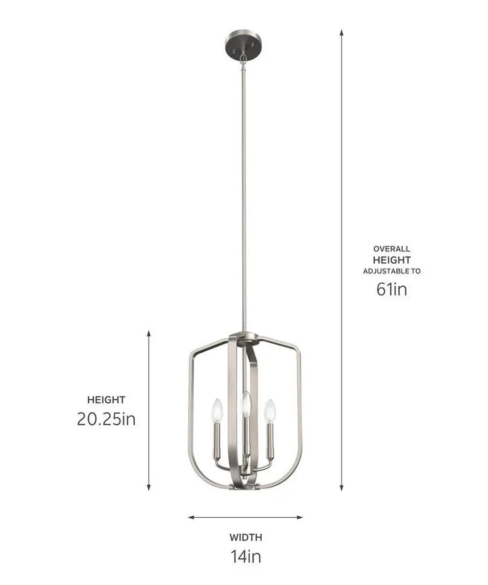 Pendant Light | 3 Light | Brushed Nickel | 14W Ettore