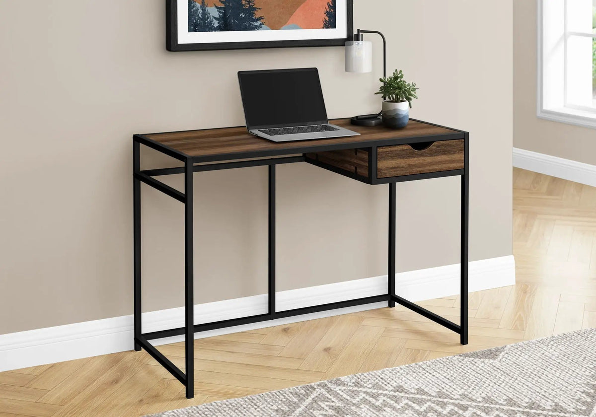 Laptop Computer Desk | 1 Storage Drawer | Slender Metal Frame | Space-Saving Contemporary Design