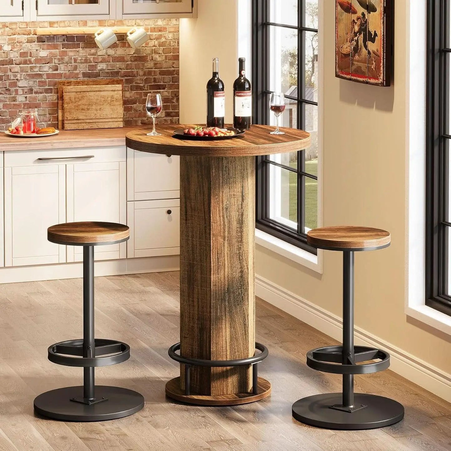 Round Bar Table With Chairs Matte Black Powder coated from PriceLows™