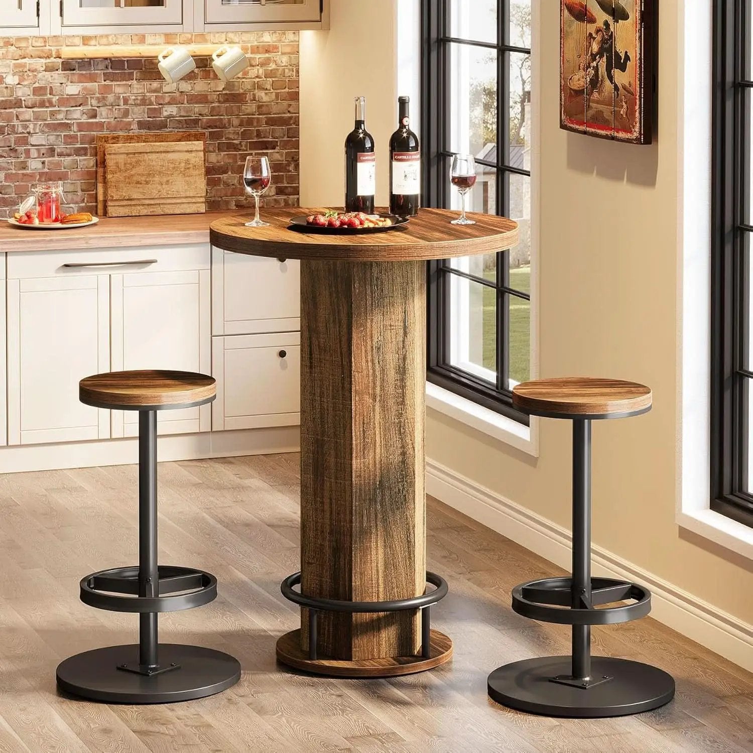 Round Bar Table With Chairs Matte Black Powder coated from PriceLows™