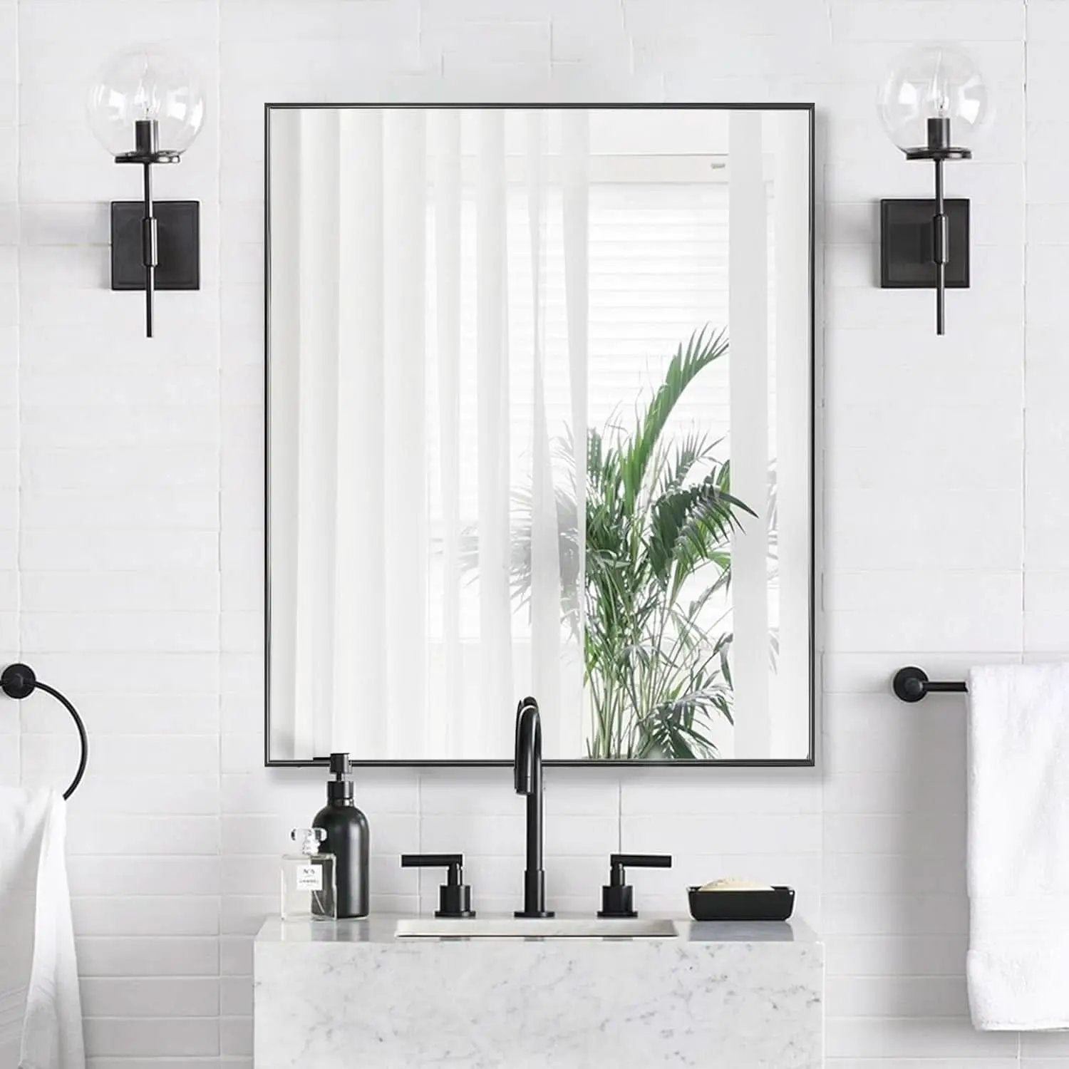 24X32 Inch Black Aluminum Frame Wall Mirror For Bathroom Vanity Horizontal Or Vertical Mount from PriceLows™