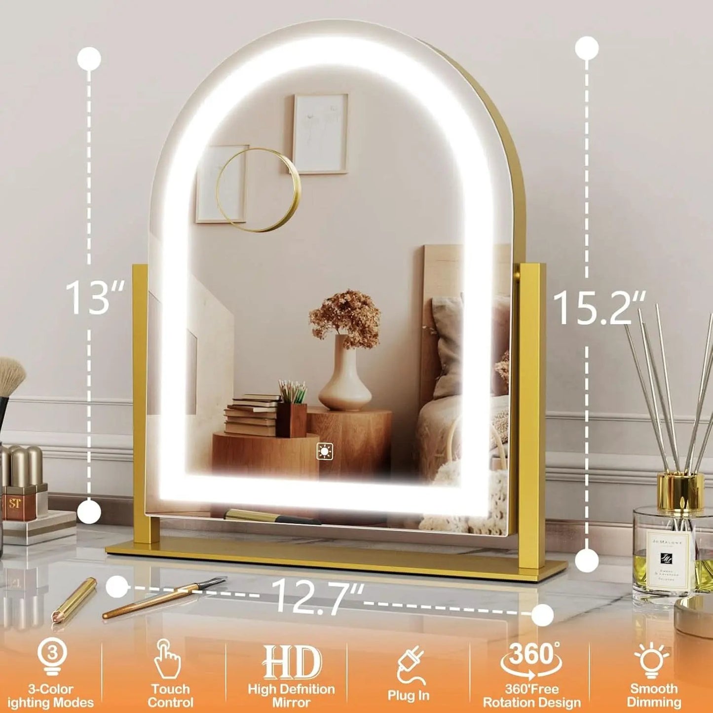 Lighted Makeup Mirror With LED Three Color Lighting Modes from PriceLows™