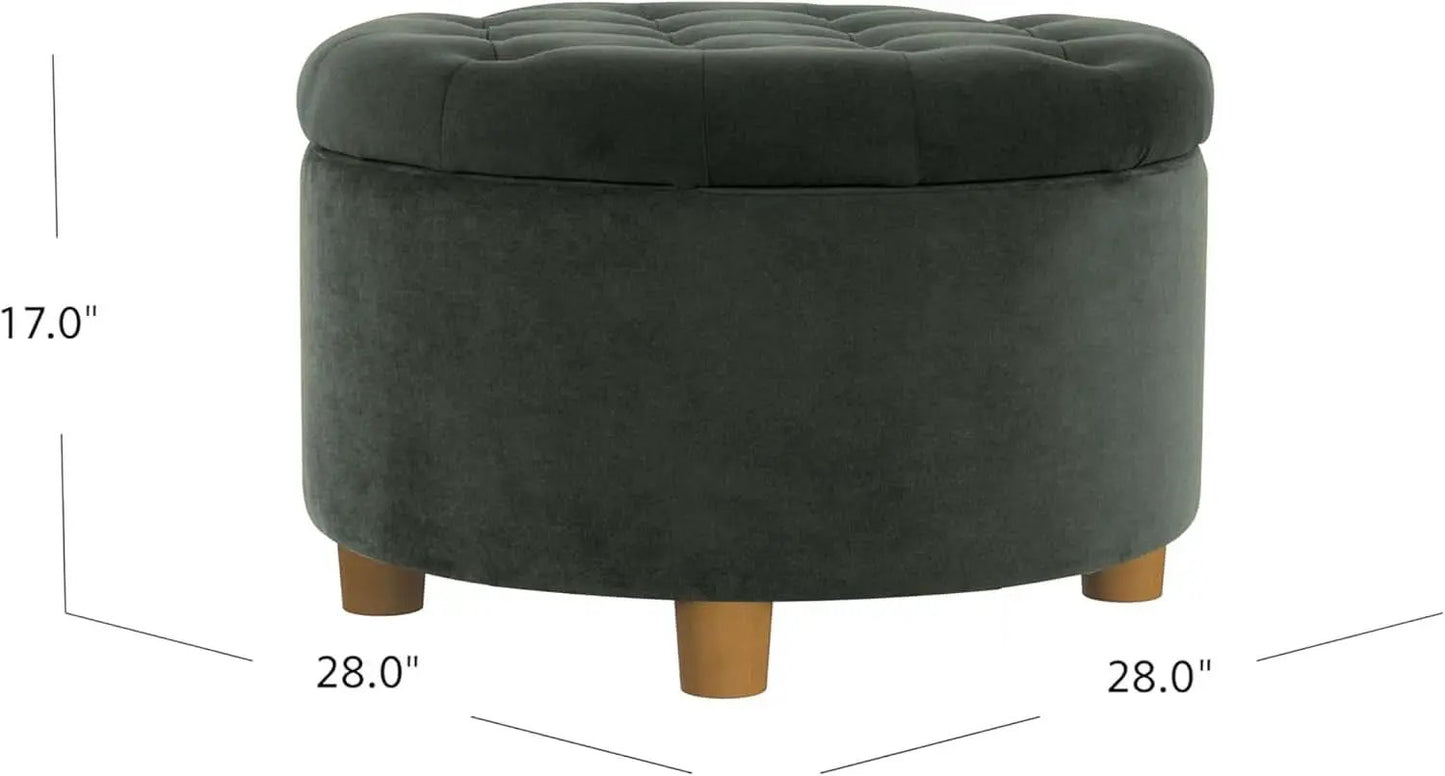 Handcrafted Loden Green Velvet Storage Ottoman 28In from PriceLows™