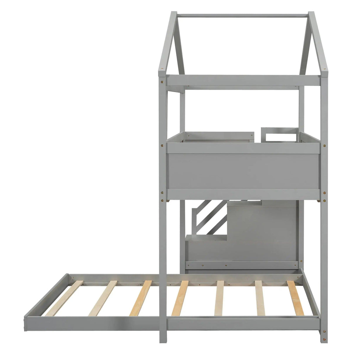 House Style Bunk Bed With Storage Staircase And board | 2 Pieces | Pine Wood | Bedroom