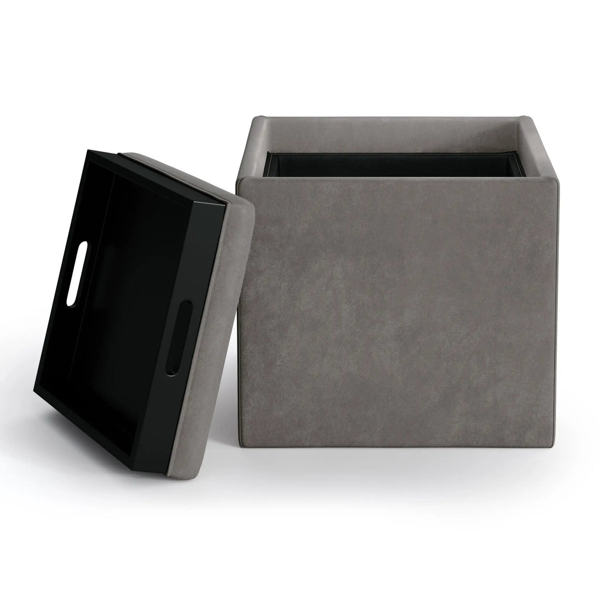 Rockwood Upholstered Cube Ottoman | Flip Over Serving Tray | Large Interior Storage | 16.9 Inch Cube