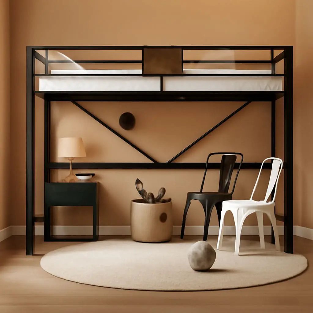 Twin Loft Bed With Ladder And Guard Rail In Rustic Style from PriceLows™