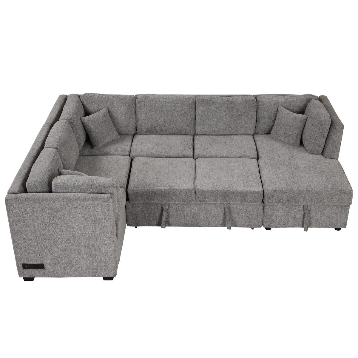 U-Shaped Sectional Sofa Pull Out Sofa Bed With Two USB Ports, Two Power Sockets | 3 Pieces | Fabric | Bedroom