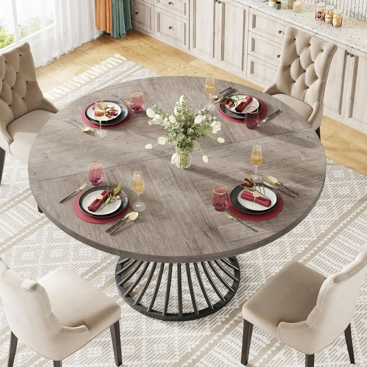 Round Dining Table 47 Inch Grey For Kitchen And Living Room from PriceLows™