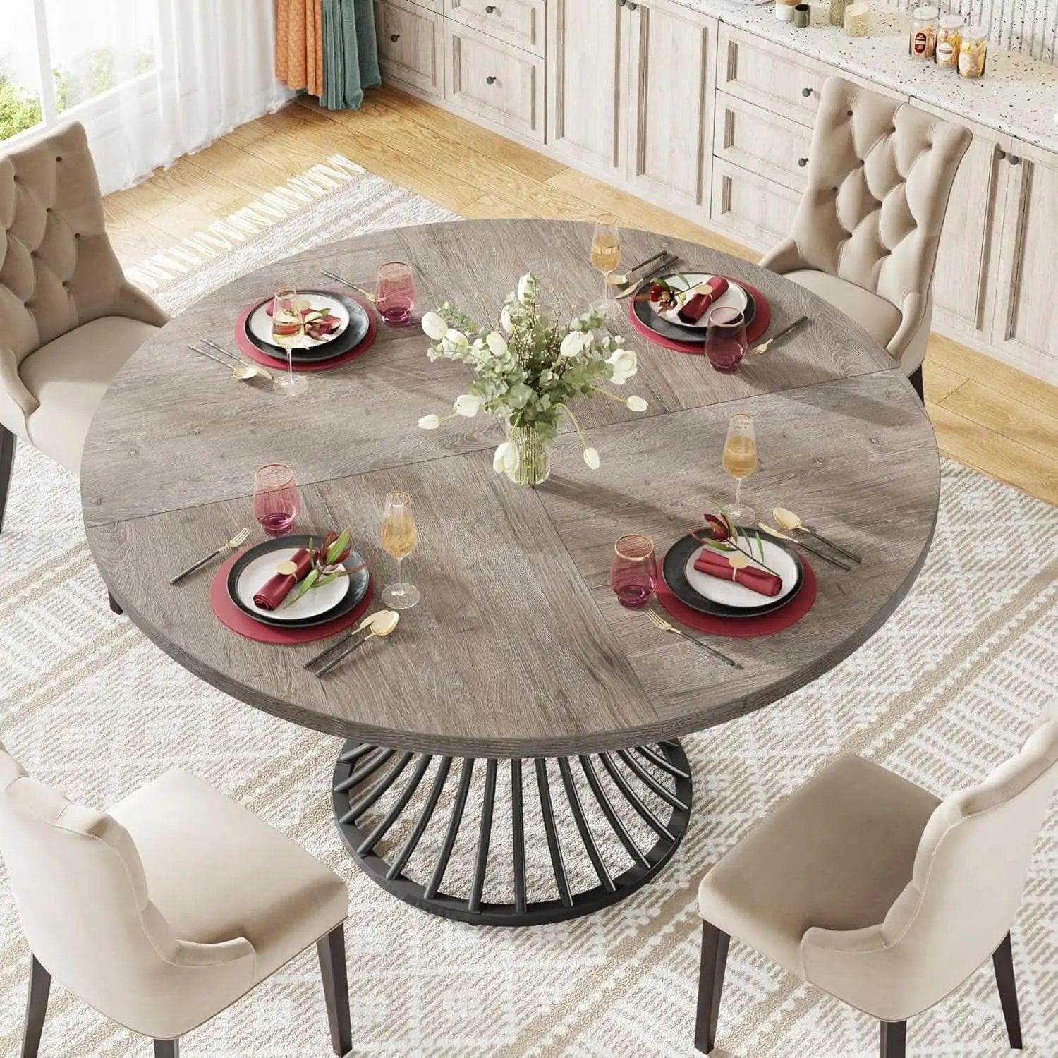 Round Dining Table 47 Inch Grey For Kitchen And Living Room from PriceLows™