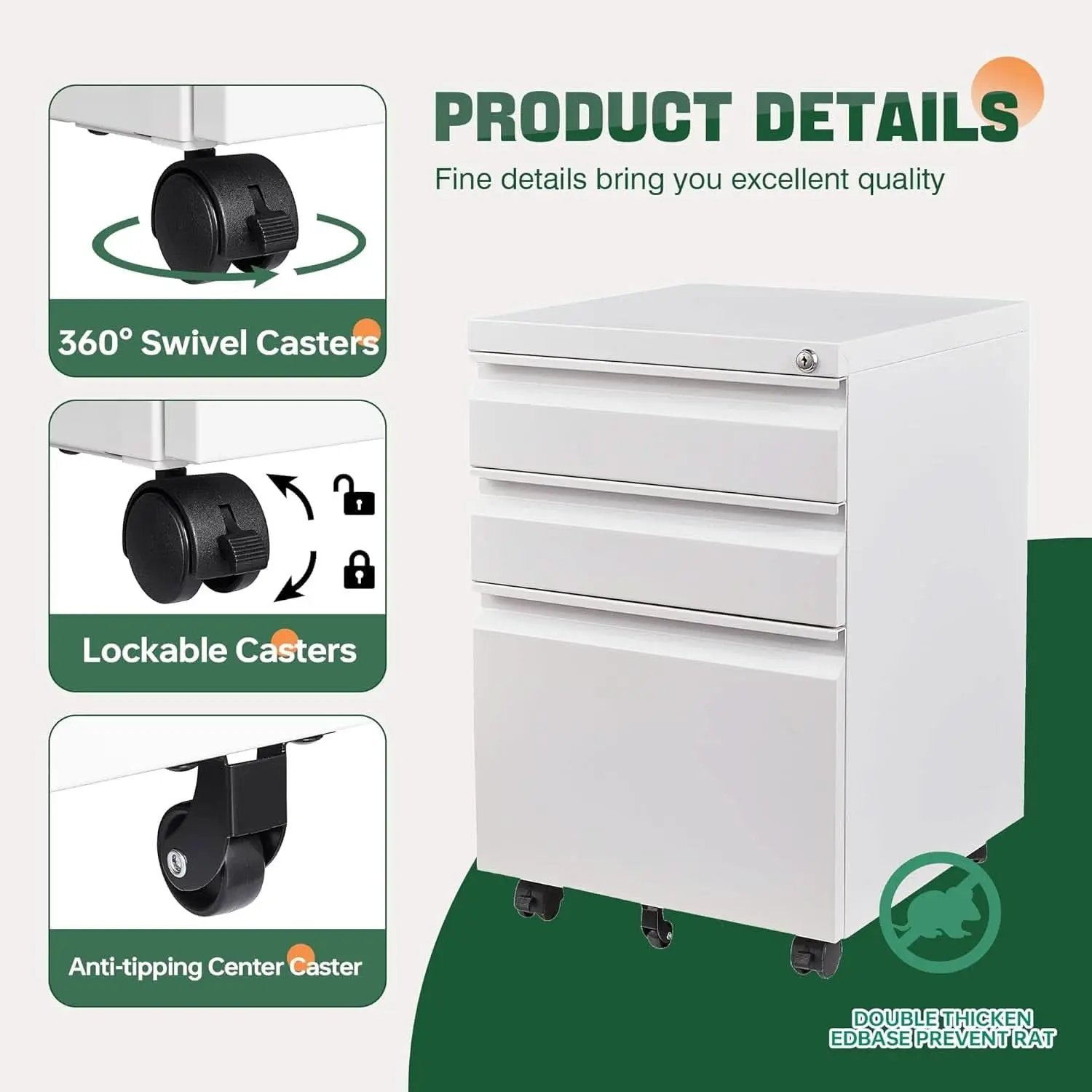 3 Drawer Mobile File Cabinet With Lock Under Desk Filing Cabinet For Home Office from PriceLows™