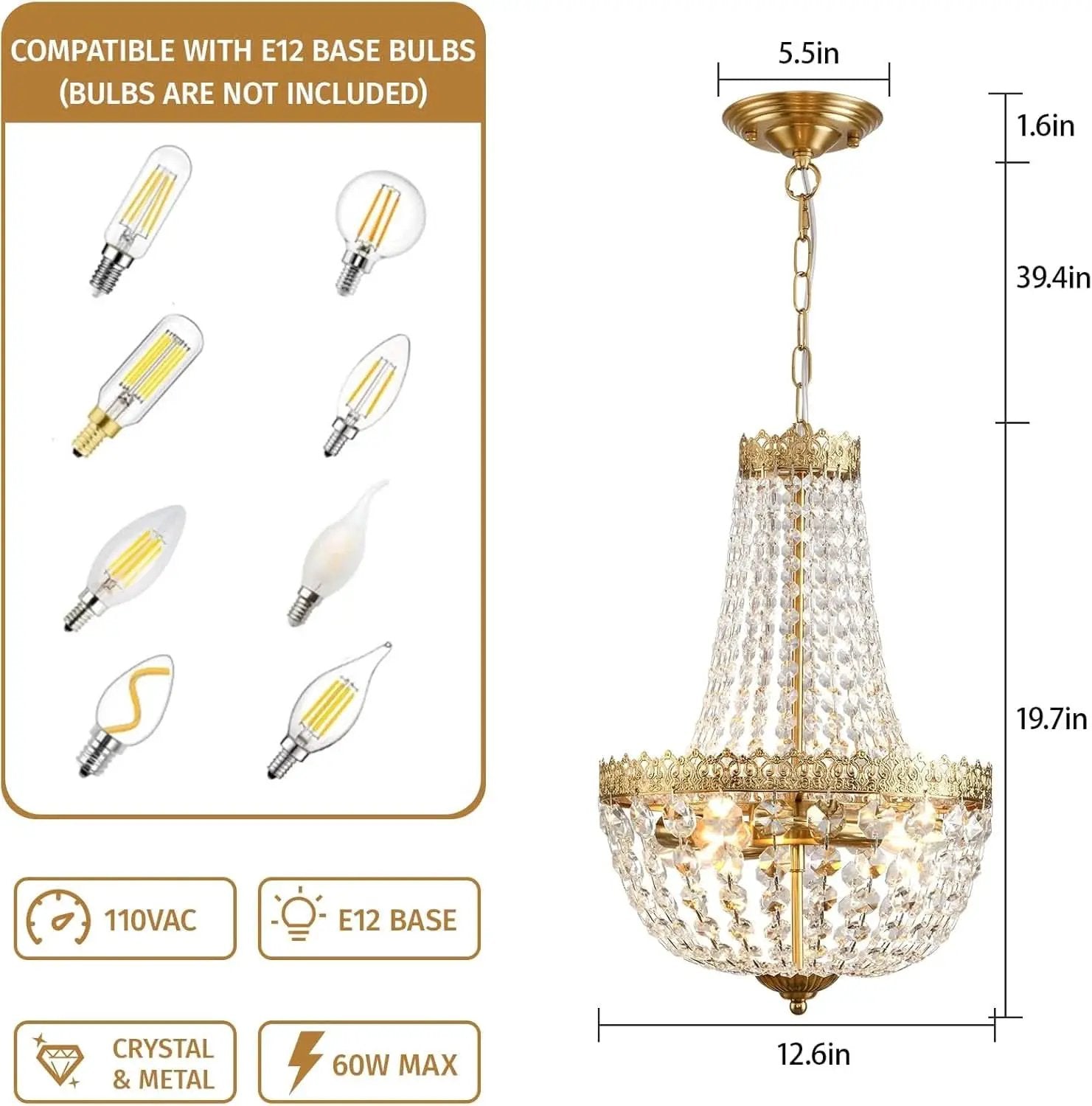 Antique Brass Crystal Chandelier Four Light Pendant from PriceLows™