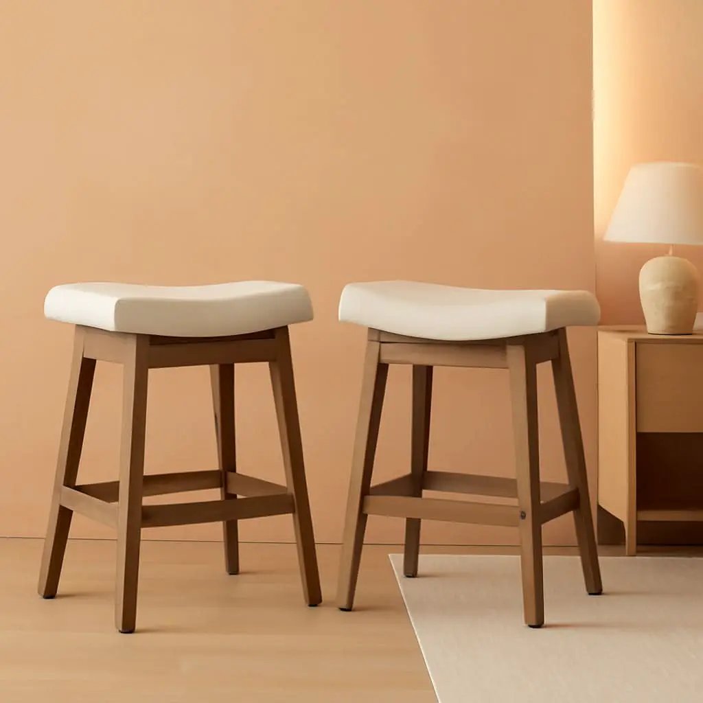 Bar Stools Set Of 2, 24 Inch Antique White Leather from PriceLows™