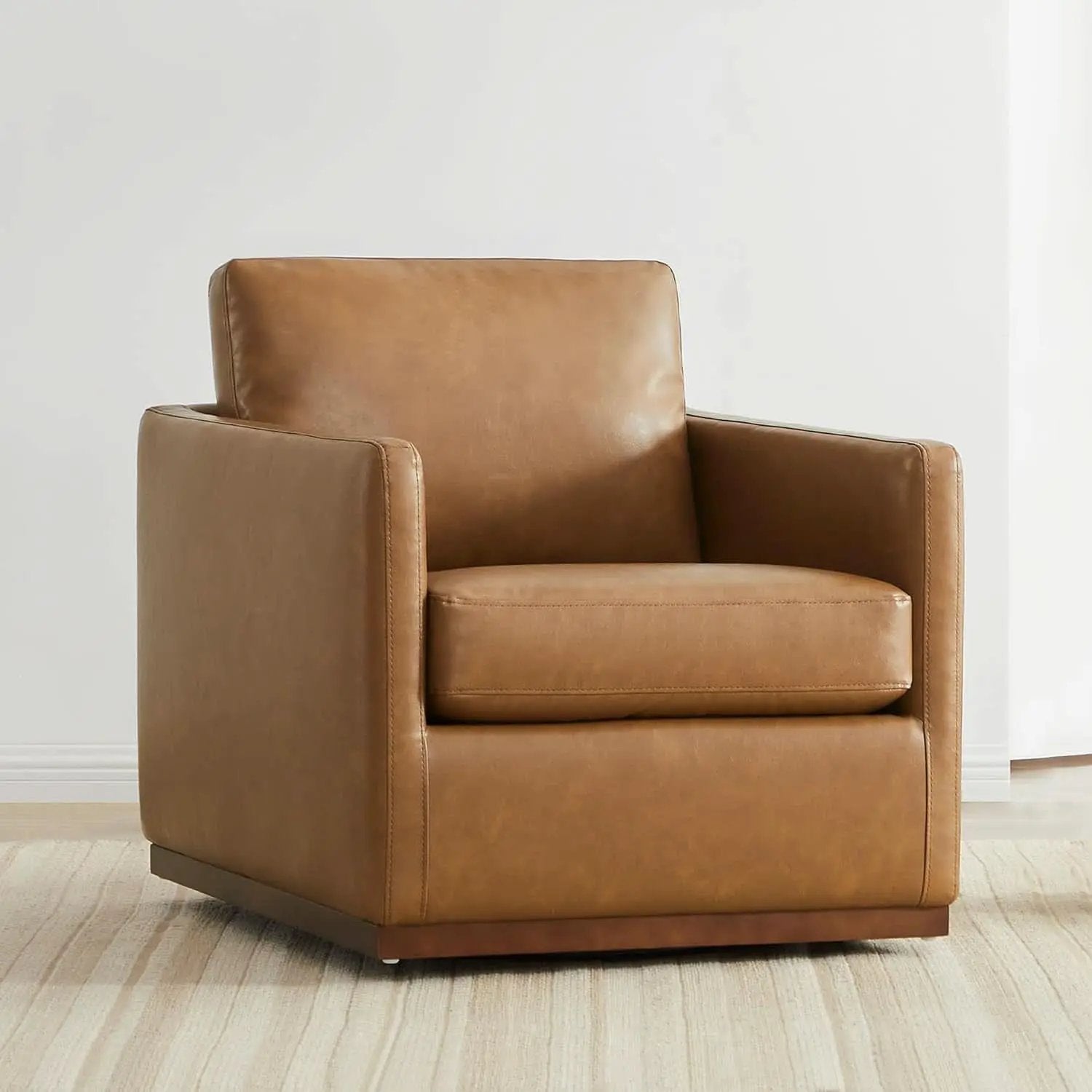 Swivel Accent Chair FauxLeather SaddleBrown Armchair LivingRoom from PriceLows™