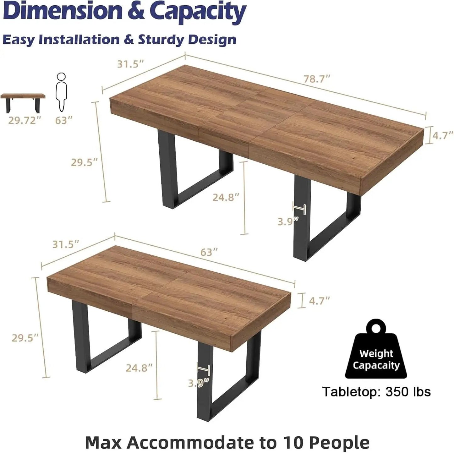 63 Inch Extendable Dining Table Walnut Brown Dining Room from PriceLows™