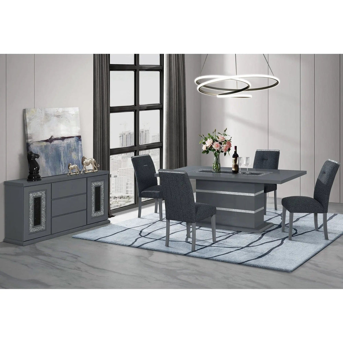 Ariya Dining Table And Chair Set | 5 Piece Dining Room Set | Glass & Acrylic | Dining Room