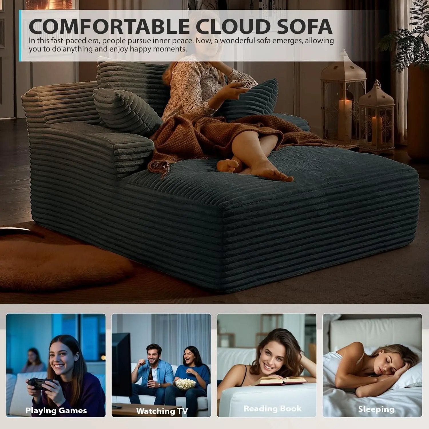 Sumptuously Oversized Dark Grey Chaise Lounge Chair from PriceLows™