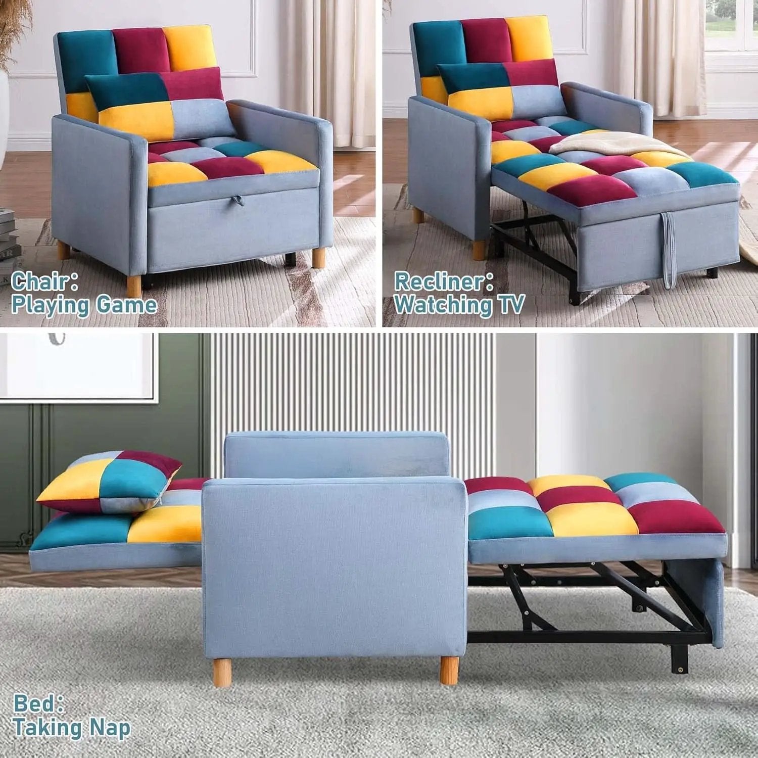 Convertible Sleeper Sofa Chair Rainbow 3In1 Compact from PriceLows™