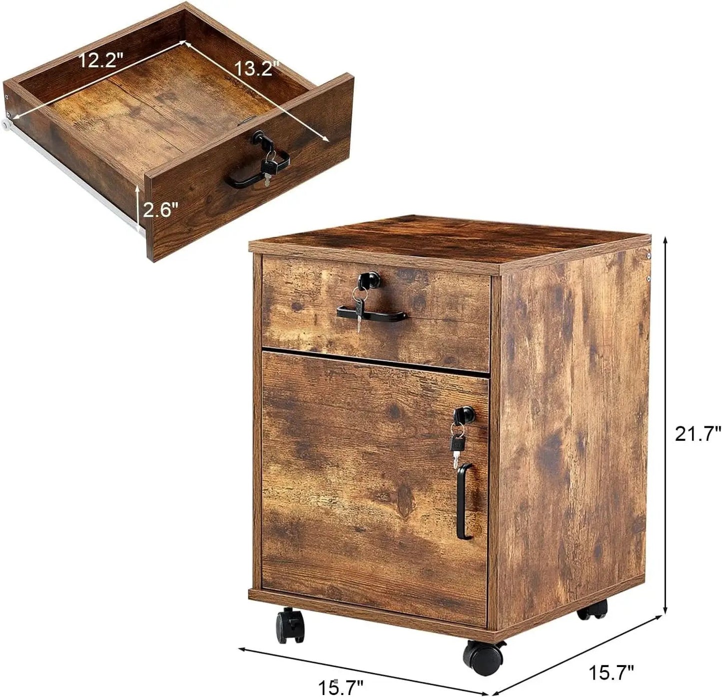 Mobile Lockable File Cabinet With Drawer Door Rustic Brown from PriceLows™