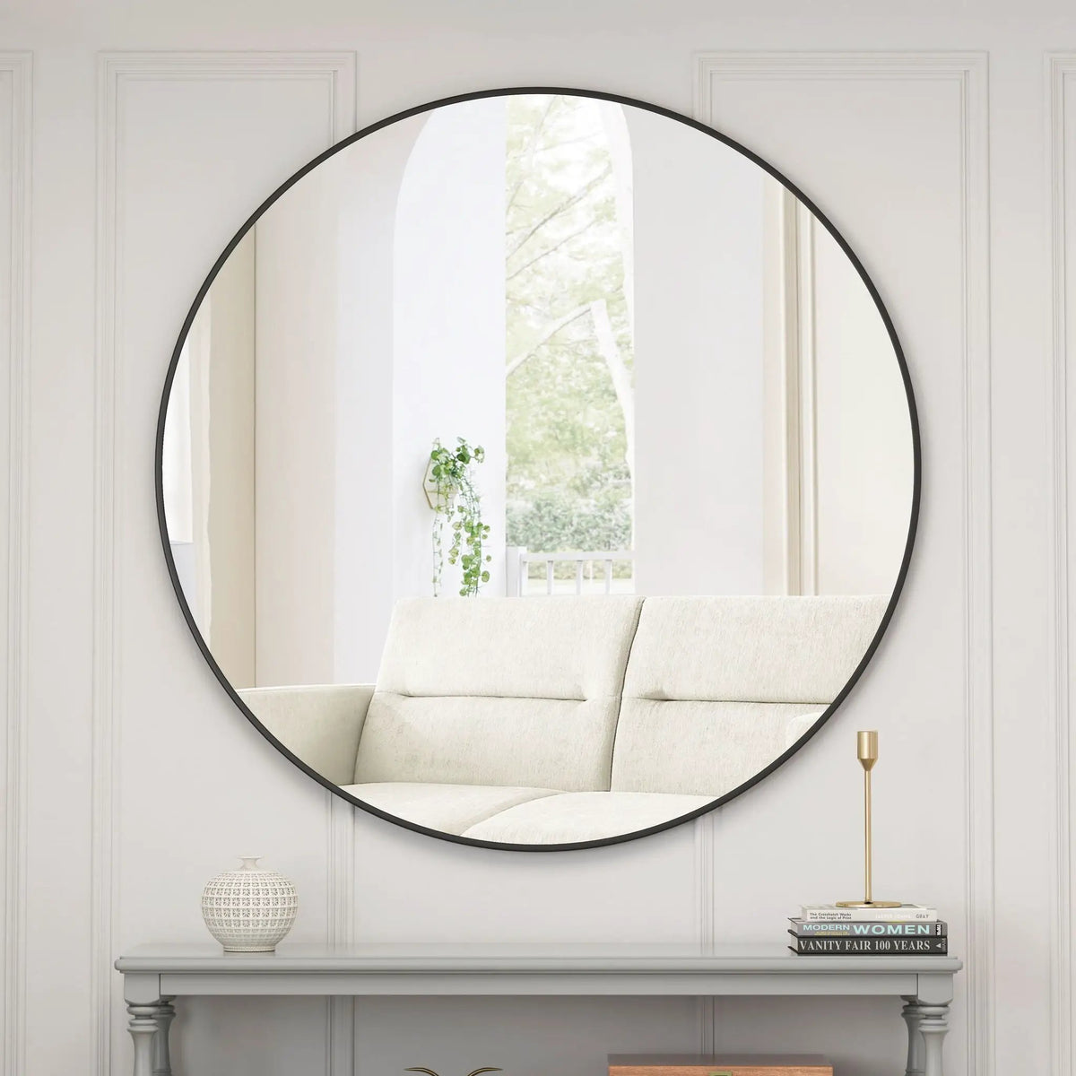 Round Wall Mirror | Metal Framed Circular Design | 48 Inch Diameter | Vanity And Dressing Use
