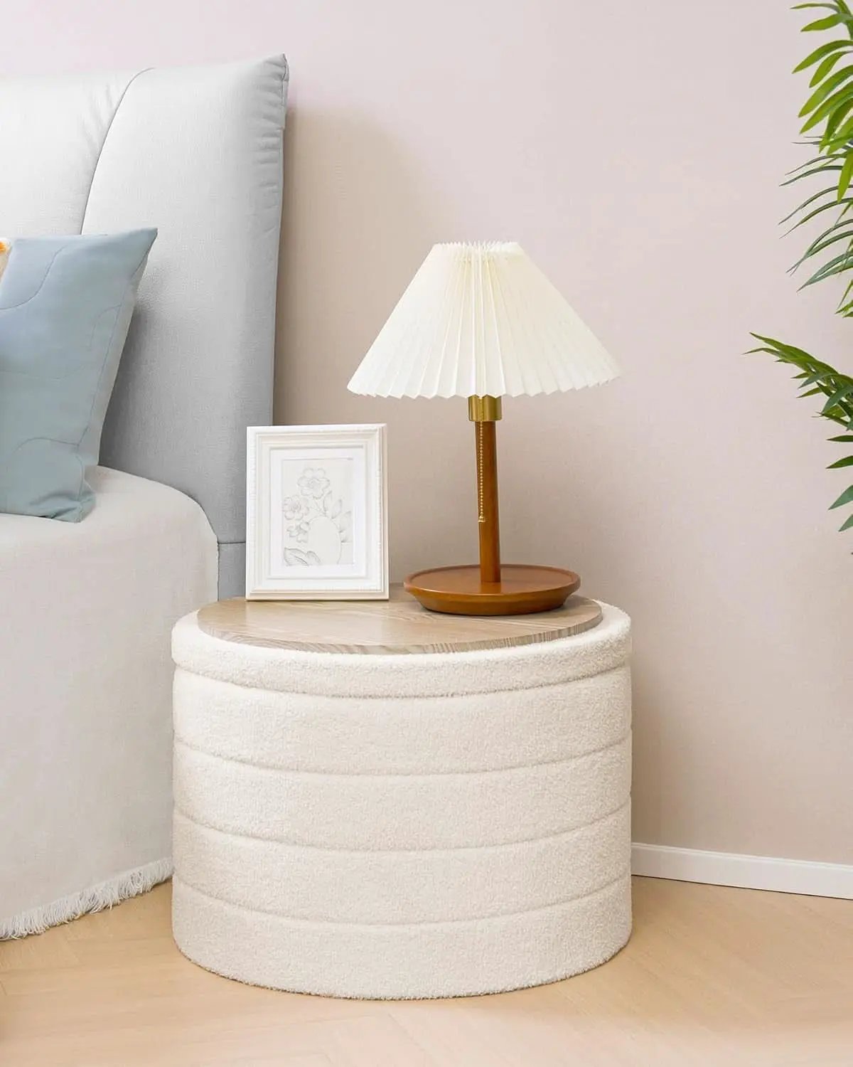 White Twenty TwoIn Round Sherpa Boucle Ottoman Tray from PriceLows™