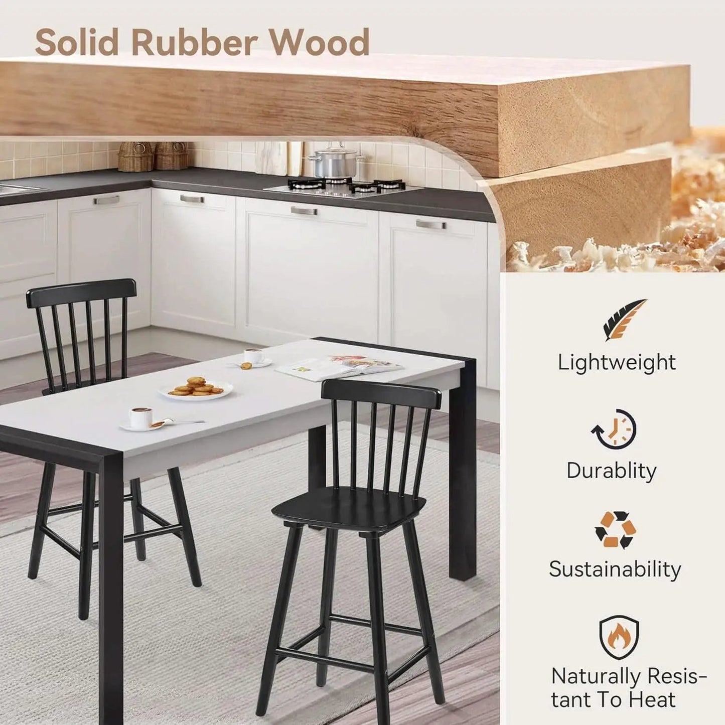 Classic Wooden Bar Stools Set of Four for Kitchen from PriceLows™