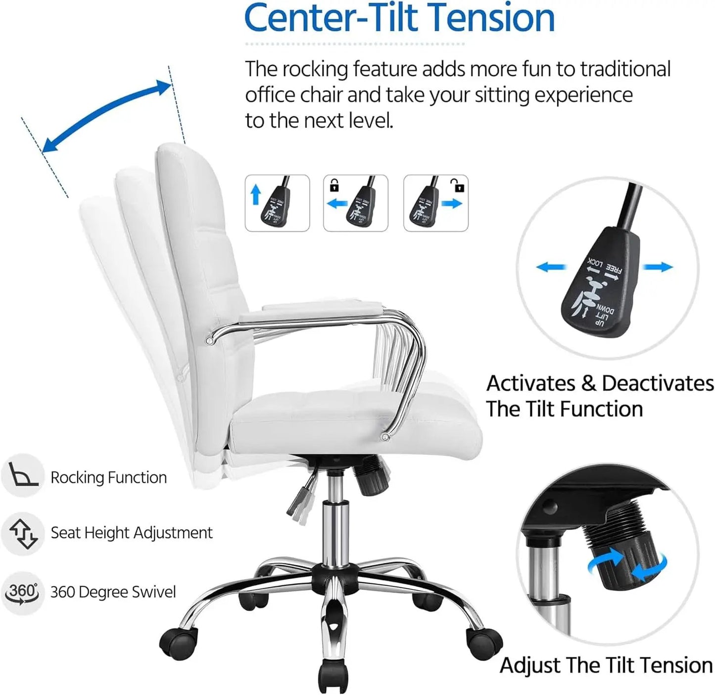 White Leather Ergonomic Office Chair With Height Adjustment from PriceLows™