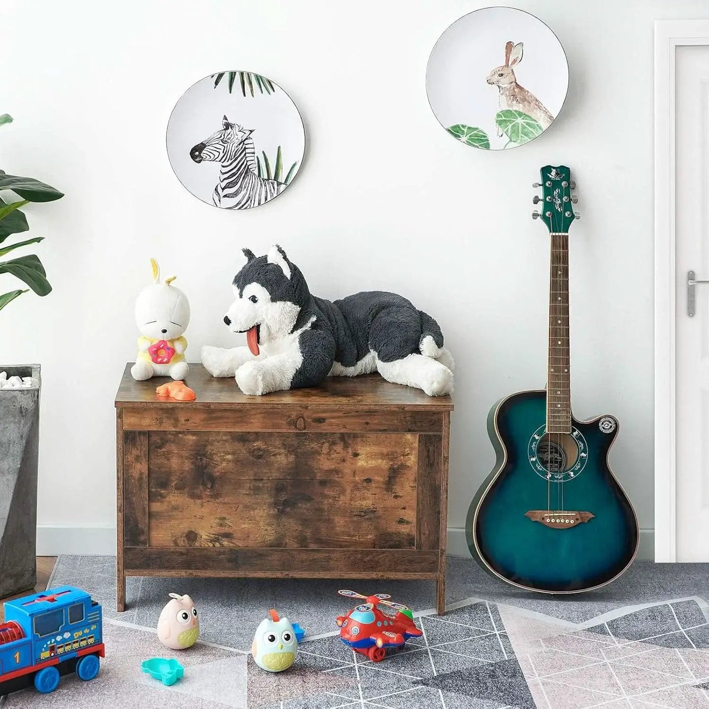 Rustic Brown Toy Box LargeCapacityStorage Bench Hinge from PriceLows™