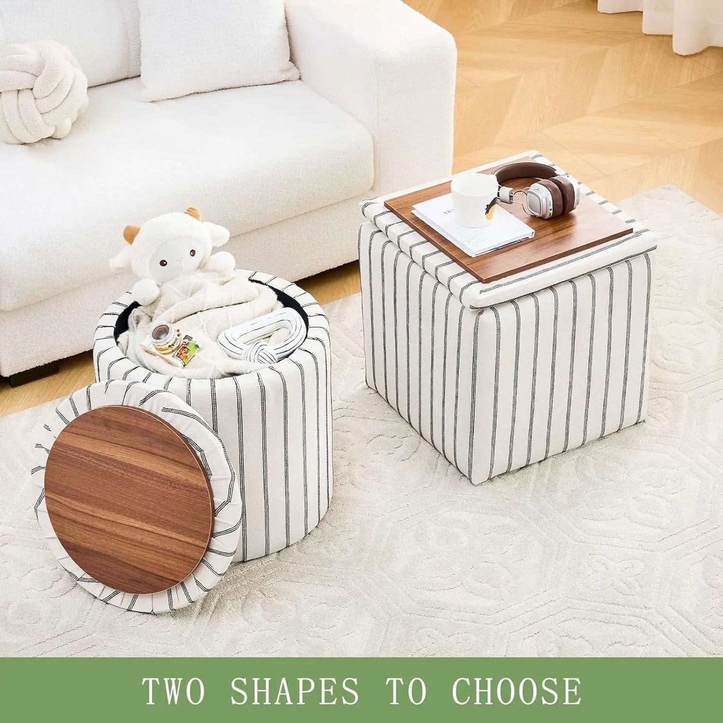 EighteenInch Round Storage Ottoman With Removable Tray from PriceLows™