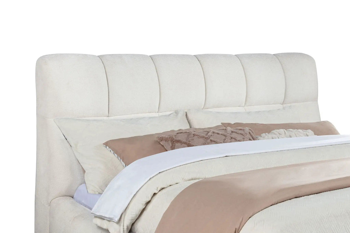 Nollet 48-inch Upholstered Eastern King Platform Bed | 87 x 98 x 47.5 in | Engineered Wood & Fabric | Cream
